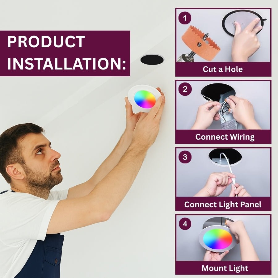 4 Inch Smart Recessed Lighting - 9W RGBCW Color Changing LED Downlight with Tuya Smart App & Voice Control