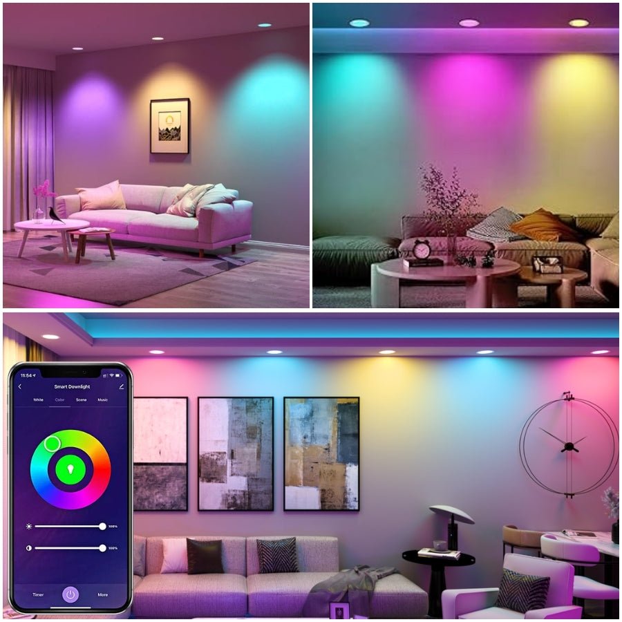 4 Inch Smart Recessed Lighting - 9W RGBCW Color Changing LED Downlight with Tuya Smart App & Voice Control