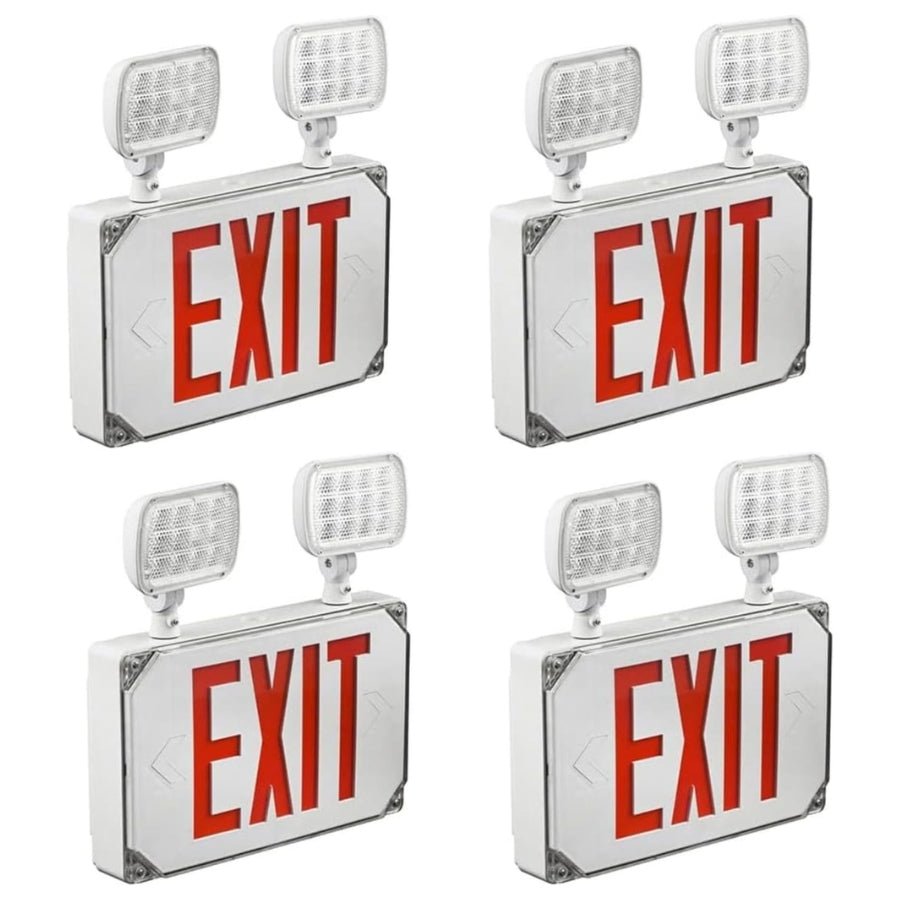 Wet Location Exit Sign Emergency Light - Red LED Weatherproof Outdoor Combo Unit with Battery Backup, Double Face, UL Certified, AC 120V/277V, Ideal for Commercial & Industrial Use