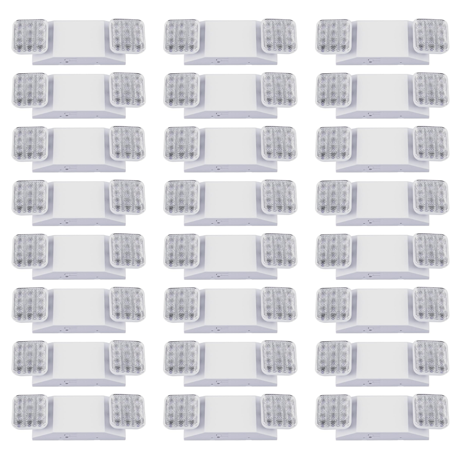 Indoor Emergency Lights with Battery Backup (90 Minutes), 2 Adjustable LED Heads, Wall Mount, Hardwired, Test Switch, Charge Indicator, 120-277V, Fire Resistant (UL 94V-0)