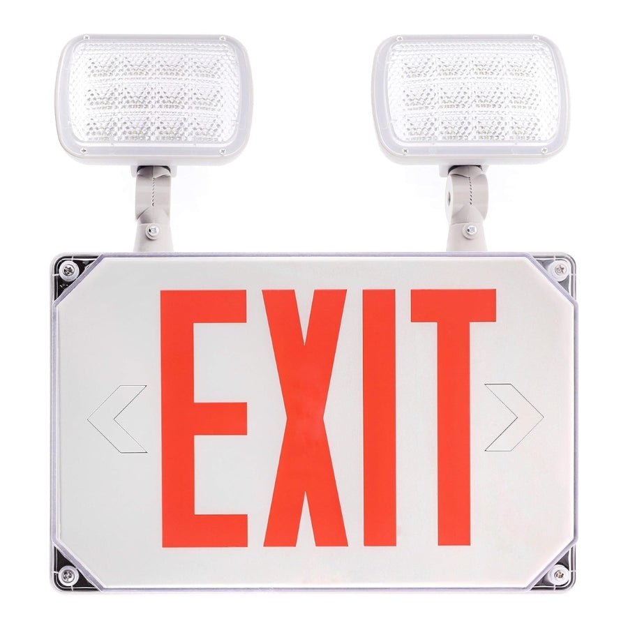 Wet Location Exit Sign Emergency Light, Red LED Weatherproof Outdoor Combo Unit with Battery Backup, Double Face, UL Certified, AC 120V/277V, Ideal for Commercial & Industrial Use