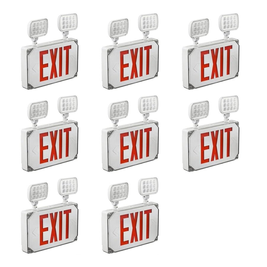 Wet Location Exit Sign Emergency Light - Red LED Weatherproof Outdoor Combo Unit with Battery Backup, Double Face, UL Certified, AC 120V/277V, Ideal for Commercial & Industrial Use
