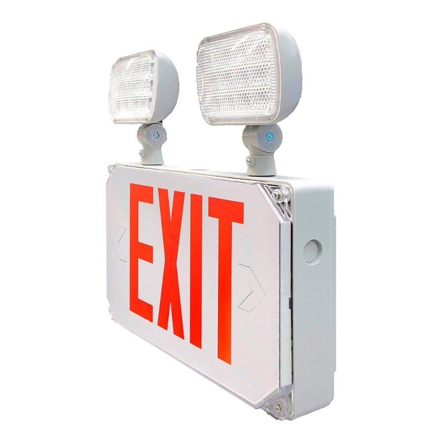 Wet Location Exit Sign Emergency Light - Red LED Weatherproof Outdoor Combo Unit with Battery Backup, Double Face, UL Certified, AC 120V/277V, Ideal for Commercial & Industrial Use
