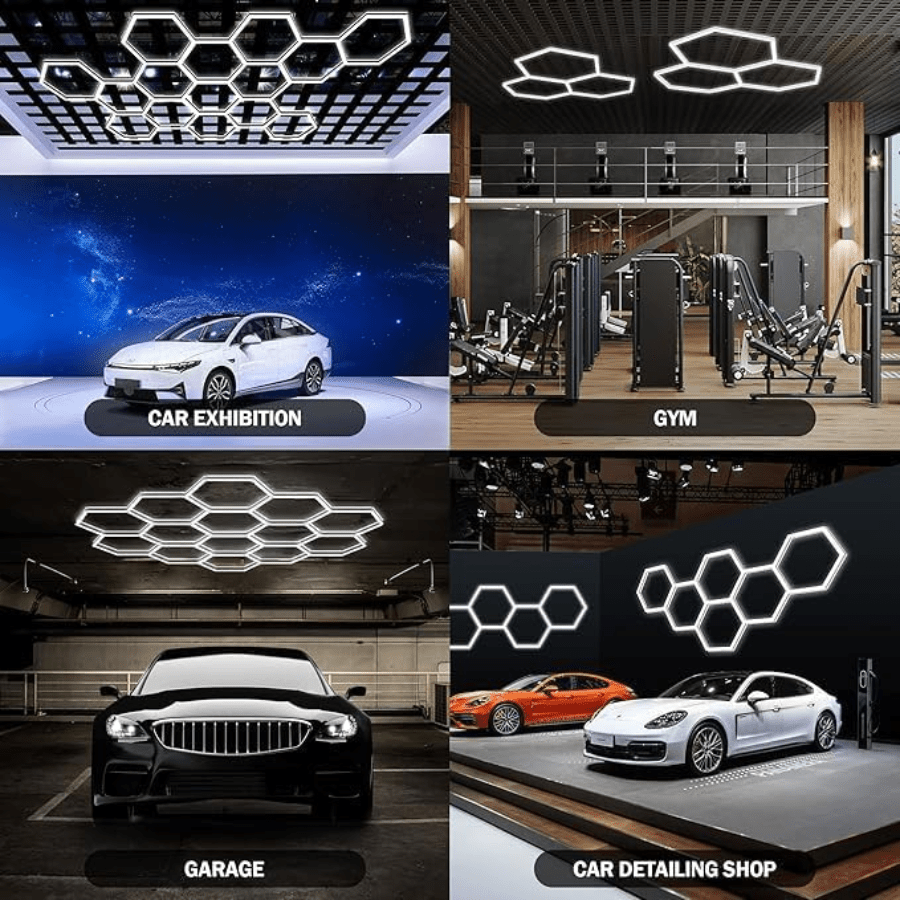 Hexagon Garage Light 128W 15360lumens 6500K 3 Honeycomb Ceiling Hex Lights Hexagon LED Lights For Garage Gym Basement Warehouse Auto Beauty Shop Car Detailing Hair Salon Workshop Lighting
