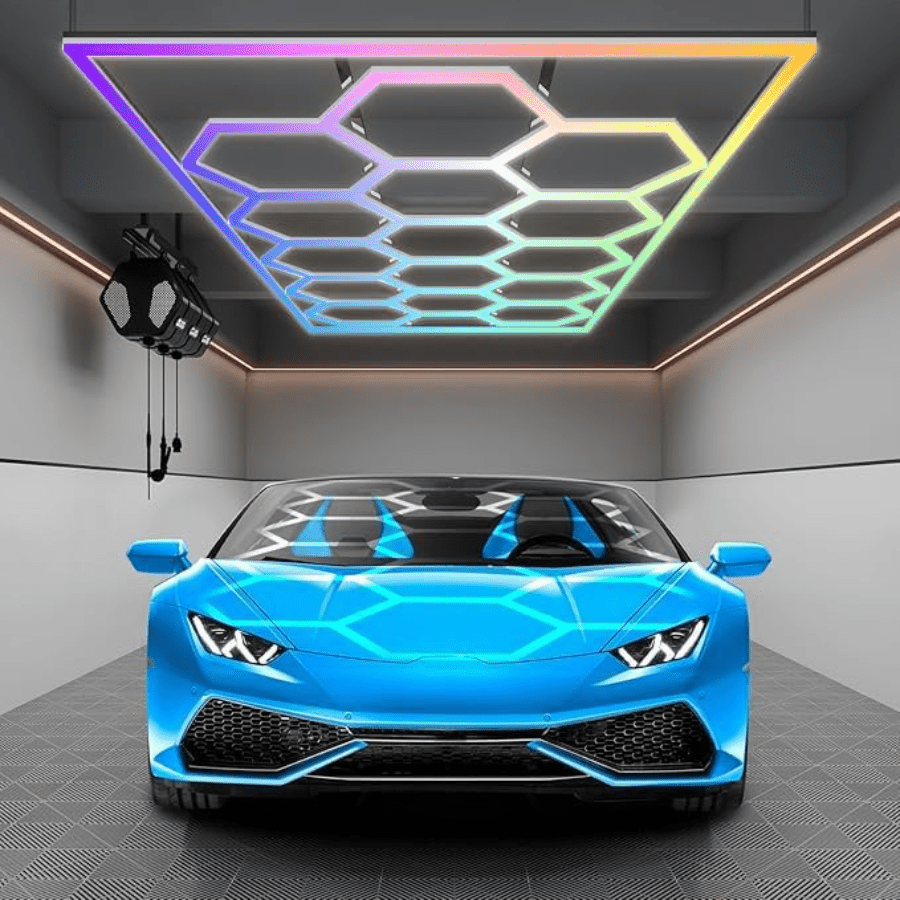 RGB Hexagon LED Garage Lights - 15 Honeycomb LED Ceiling Lights, 358 Color Modes, Remote & Smart App Control, IP54 For Gaming, Gym, Party, Bar, Studios, Hexagon Wall Light