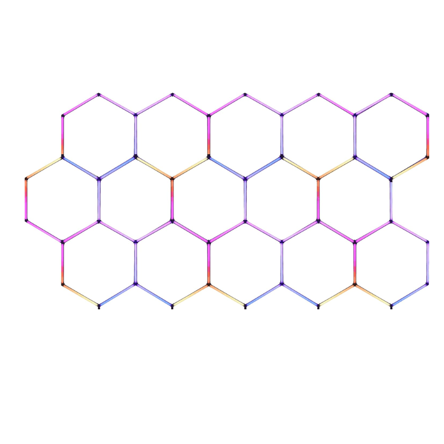 RGB Hexagon LED Garage Lights - 15 Honeycomb LED Ceiling Lights, 358 Color Modes, Remote & Smart App Control, IP54 For Gaming, Gym, Party, Bar, Studios, Hexagon Wall Light