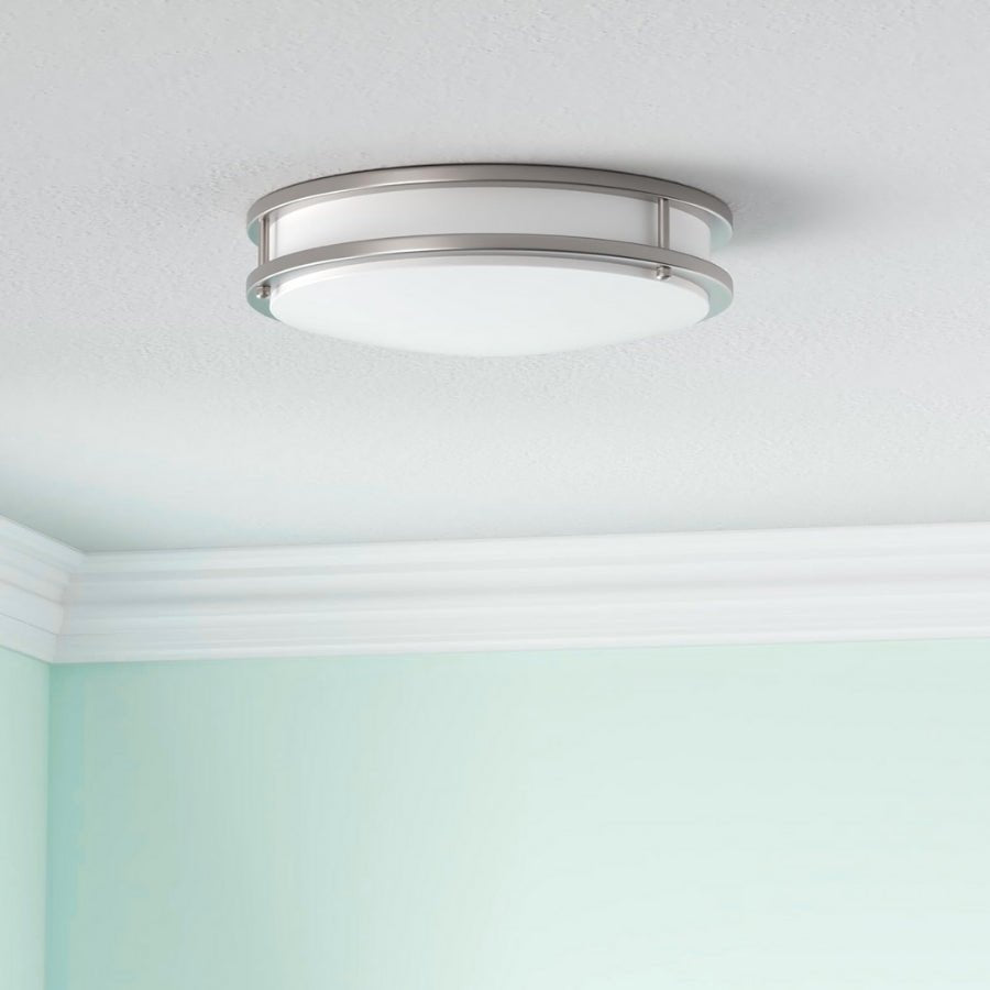 16 inch Dimmable LED Flush Mount Ceiling Light Fixture, Brushed Nickel, 26W, 2200LM, 2.7K/3.5K/4K/5K/6.5K Adjustbale, 120deg Light Angle, CRI80, Ceiling Lamp for Bedroom, Kitchen, Office, ETL Listed
