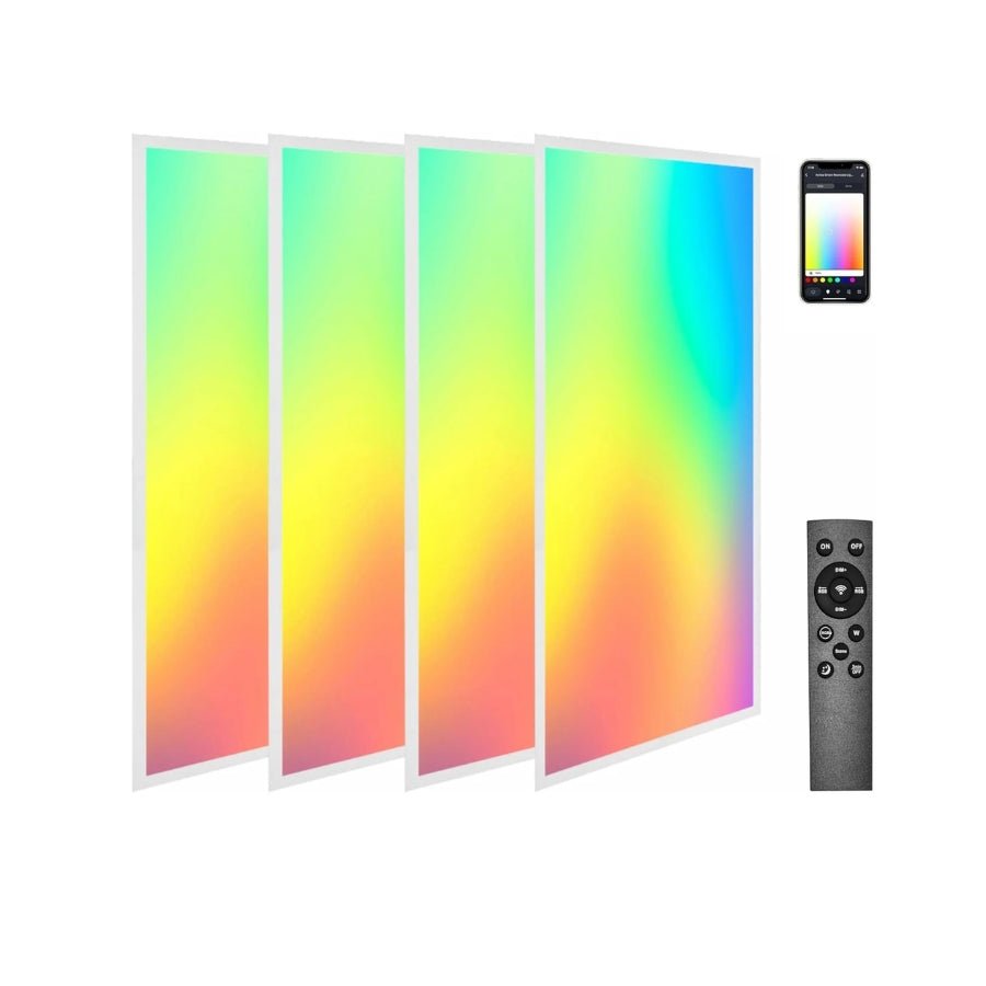 2x4 FT LED Color Changing Flat Panels, RGBW 5000K Multicolor Smart Light, 60W 6600lm, Wi-Fi Drop Ceiling Light, Remote & App Controlled, Alexa/Google Compatible