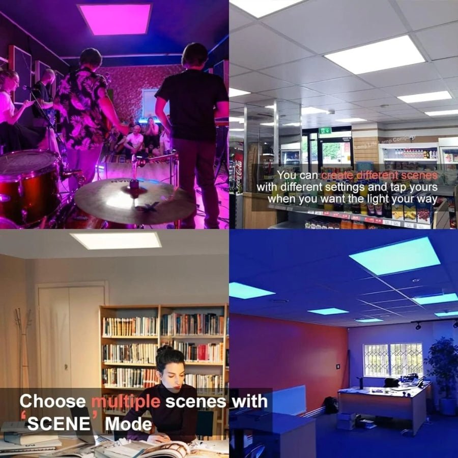 2x4 FT LED Color Changing Flat Panels - RGBW 5000K Multicolor Smart Light, 60W 6600lm, Wi-Fi Drop Ceiling Light, Remote & App Controlled, Alexa/Google Compatible