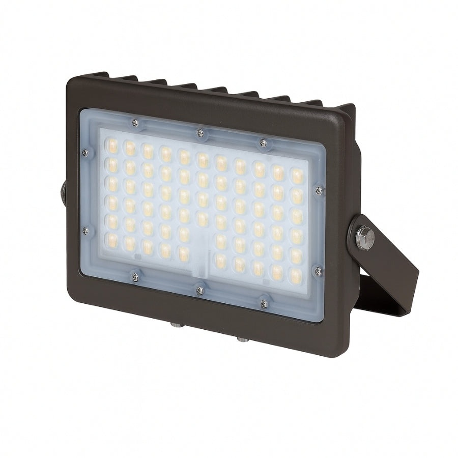 50W Max LED Flood Light with Yoke Mount, Selectable 30W/40W/50W & 3CCT (3000K-5000K), 7,250 Lumens, Photocell, 0-10V Dimmable, IP65, 250W MH Equivalent, UL/DLC Premium, 50,000 Hrs, 3-Year Warranty