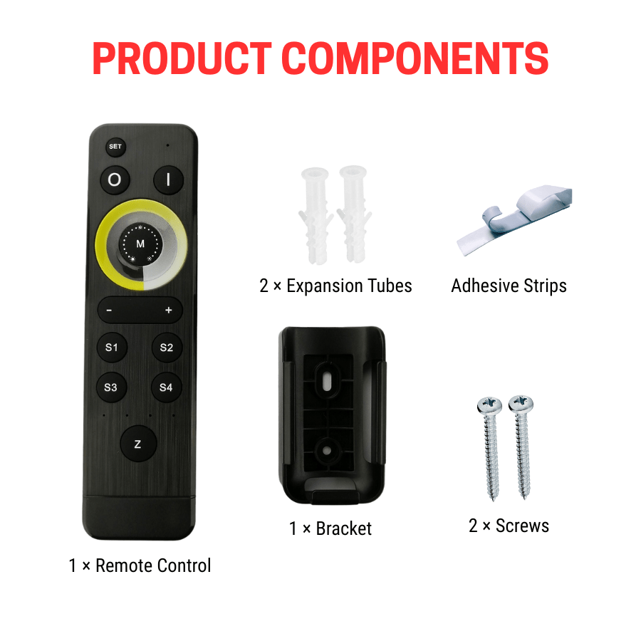 Remote Control LED Strip Lights Controller - 2-in-1 RF Wireless Dimmer for CCT & Single Color LEDs, 4-Zone Control, 1024-Level Dimming, 8 Dynamic Modes, Speed & Brightness Adjustment, Works with CW+WW Tunable White