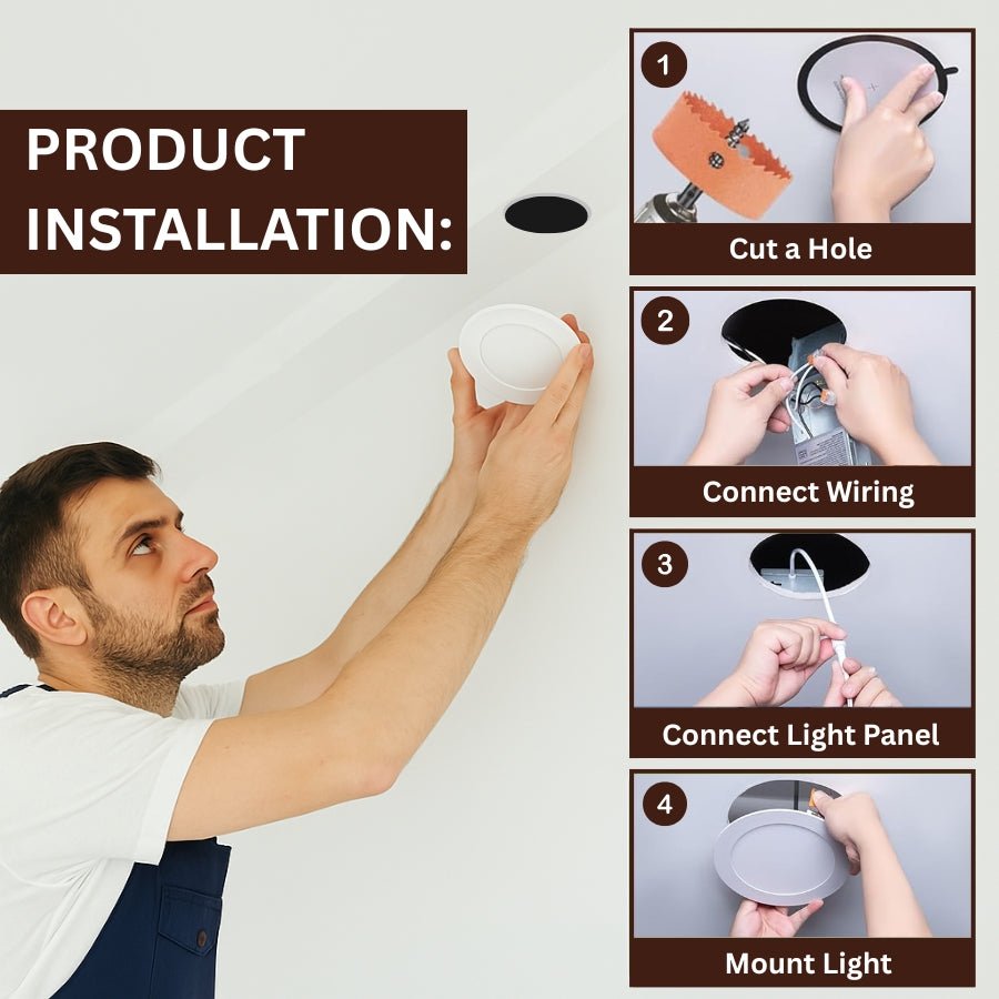 6 Inch 5CCT Ultra-Thin LED Recessed Ceiling Light with Junction Box, 12W Dimmable Slim Wafer Downlight, 2700K-5000K, IC Rated, ETL