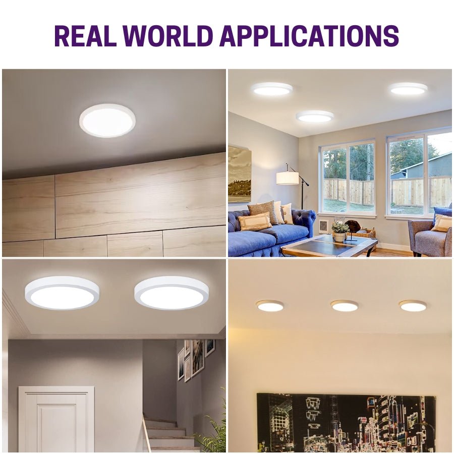 7 Inch LED Multiple 5CCT Ultra-Thin Surface Mount Downlight, Edge lit Flat Panel Disk Downlight for Wet Location, Dimmable, 120V, 15W, 1000LM, ETL Certified, White
