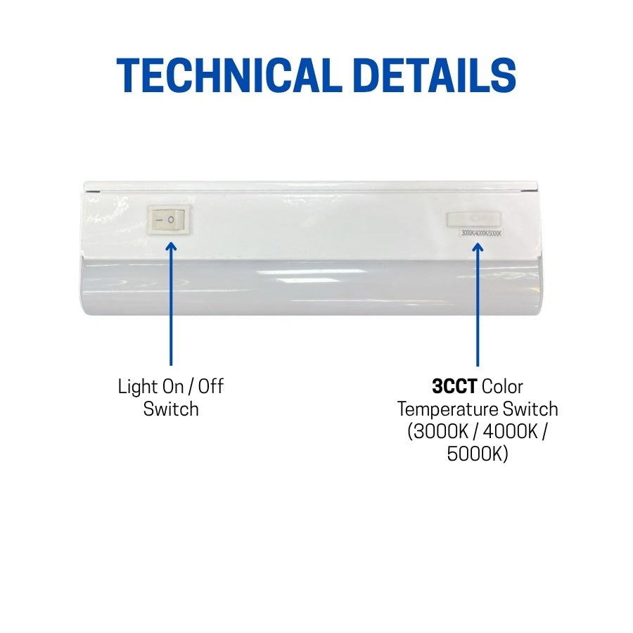 21 Inch LED Under Cabinet Light, 9W, 3CCT 3000K/4000K/5000K, 720 Lumens, Hardwired, On/Off Switch, CRI 80+, ETL Certified - Ideal For Kitchen, Pantry, Closet, Workbench, Office, Garage, And Display Lighting