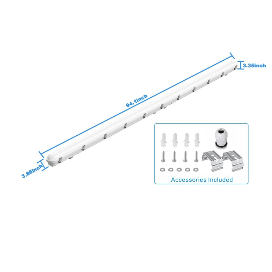 8FT LED Vapor Tight Light Fixtures 120W/110W/100W/90W Adjustable, 3K/3.5K/4K/5K/6.5K 5CCT Selectable, Dimmable IP65 Vapor Proof Lighting For Shop Light For Parking Carport Car Wash,ETL Listed