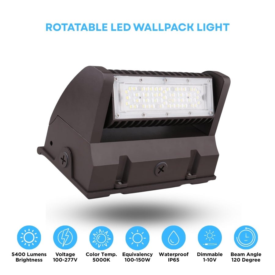LED Wall Pack Light, 60W Rotatable Head, 5000K, 16,200 Lumens, IP65 Waterproof - Outdoor Security Lights, UL Listed, Replaces 500W MH/HPS