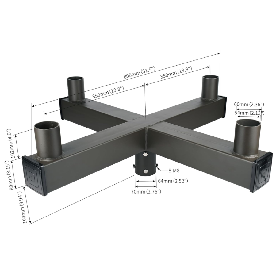 90 Degrees Bullhorn Tenon with 4 Arms Adapter, Mouting for 4 Light fixtures with Round Pole, Brown Color, Mouting Bracket LED Parking lot Lights, Outdoor LED Shoebox Pole Lights