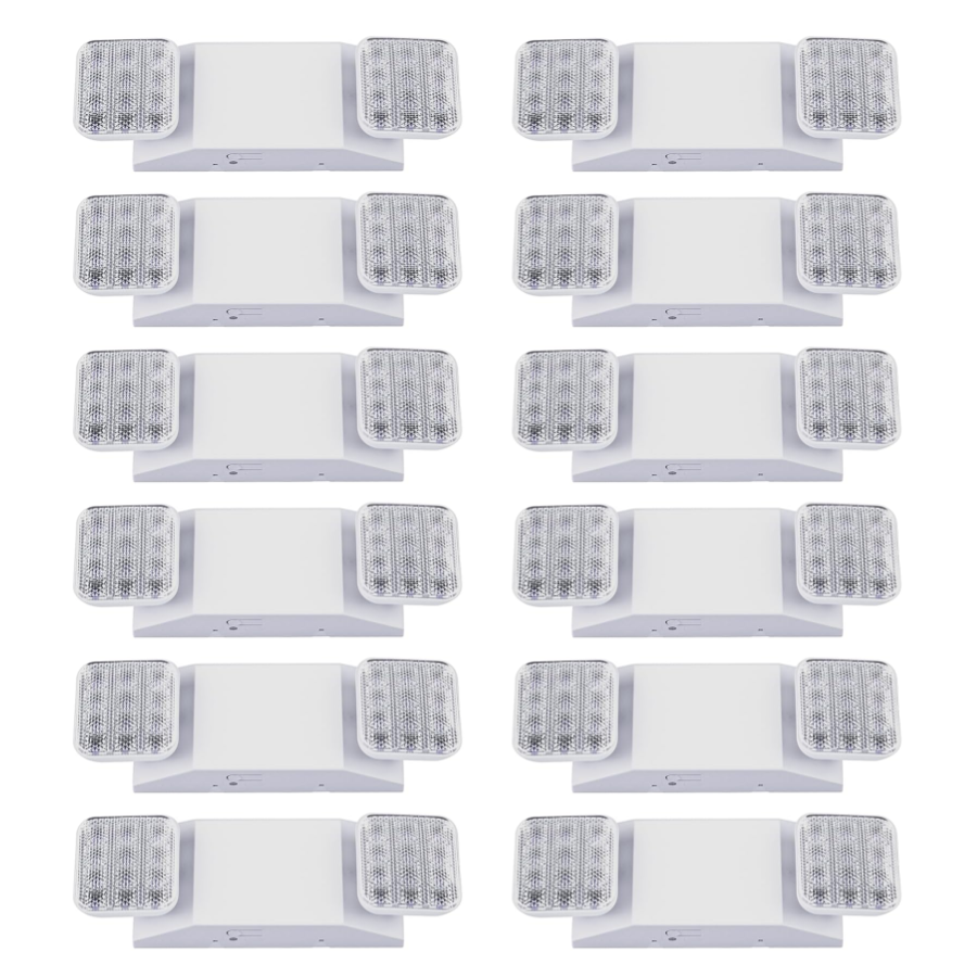Indoor Emergency Lights with Battery Backup (90 Minutes), 2 Adjustable LED Heads, Wall Mount, Hardwired, Test Switch, Charge Indicator, 120-277V, Fire Resistant (UL 94V-0)