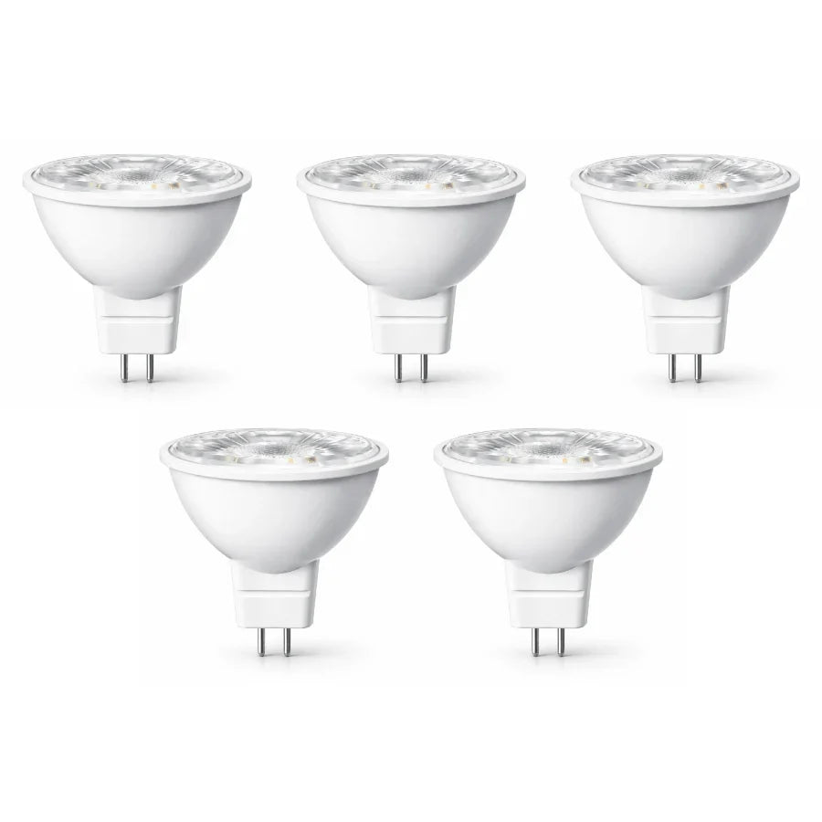 LED MR16 Bulb, 5W (35W Halogen Equivalent), 300 Lumens, 3000K Warm White, 40° Flood Beam, Dimmable, 12V Low Voltage, GU5.3 Base, UL Damp Rated, Accent & Task Lighting