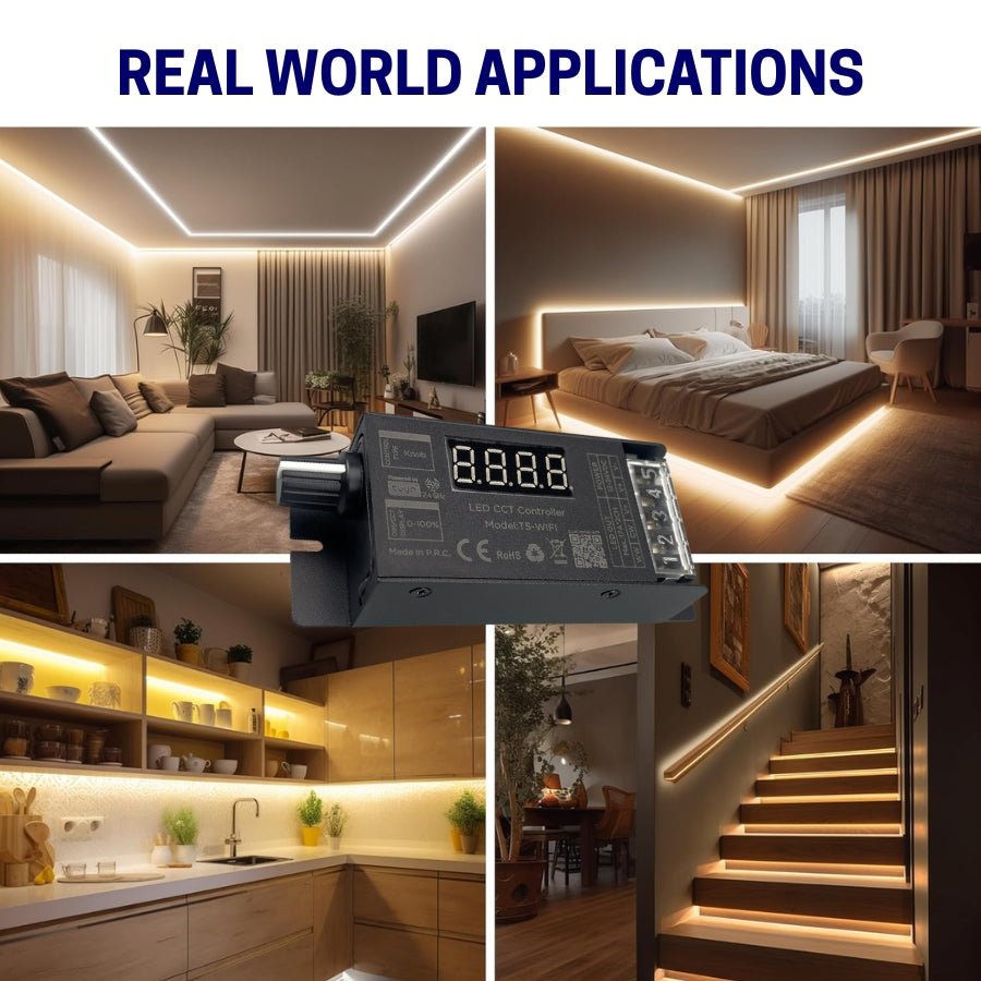 T5-WIFI LED Dimmer Switch 400W DC12-24V Dual Channel with Tuya Smart App Control, Adjustable PWM Frequency, Knob and RF Remote, Alexa and Google Assistant Compatible
