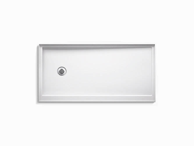 60 x 32 in. Shower Base with Left Trench Drain, White
