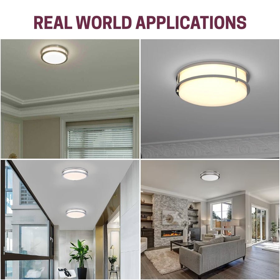 12 inch Dimmable LED Flush Mount Ceiling Light Fixture, Brushed Nickel, 16W, 1350LM, 2.7K/3.5K/4K/5K/6.5K Adjustbale, 120deg Light Angle, CRI80, Ceiling Lamp for Bedroom, Kitchen, Office, ETL Listed